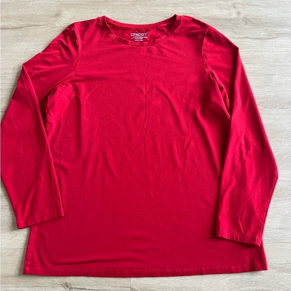 Chico's Women's Large Red long sleeve Pima Cotton